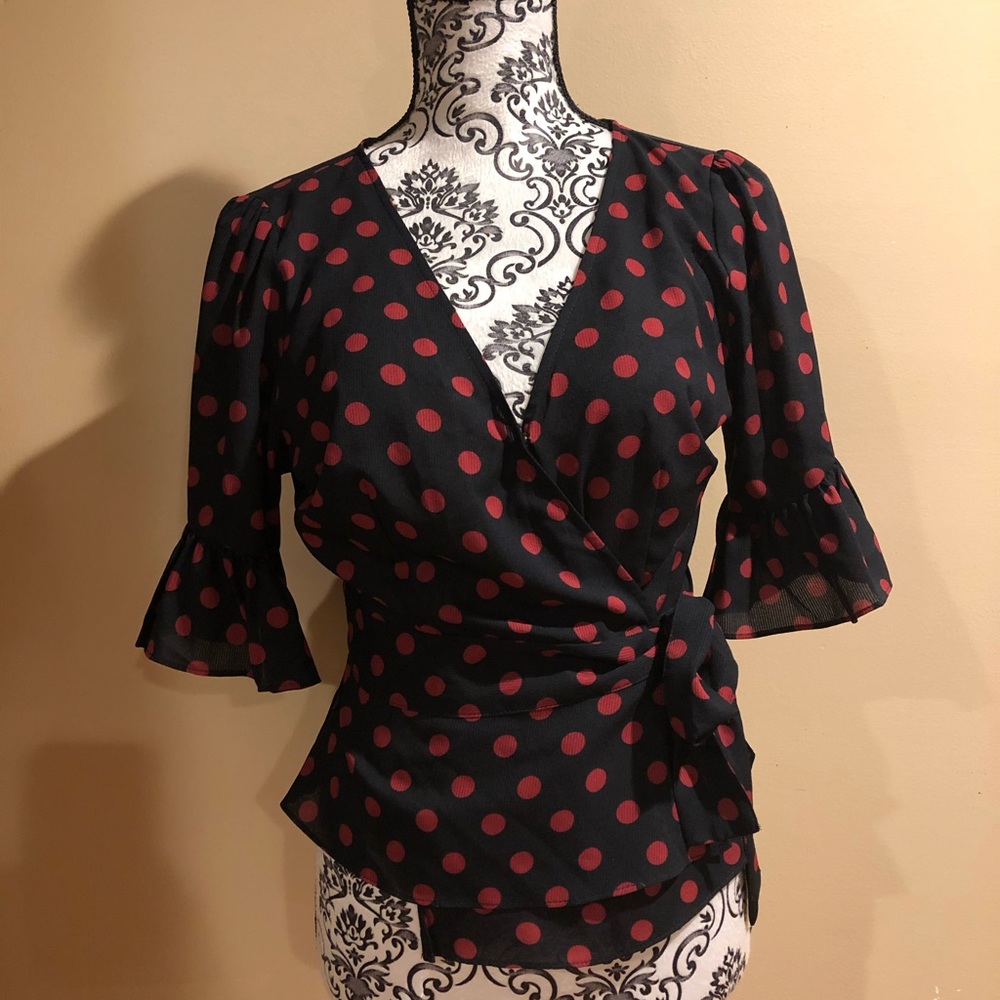 BB Dakota Polka Dot Wrap Blouse